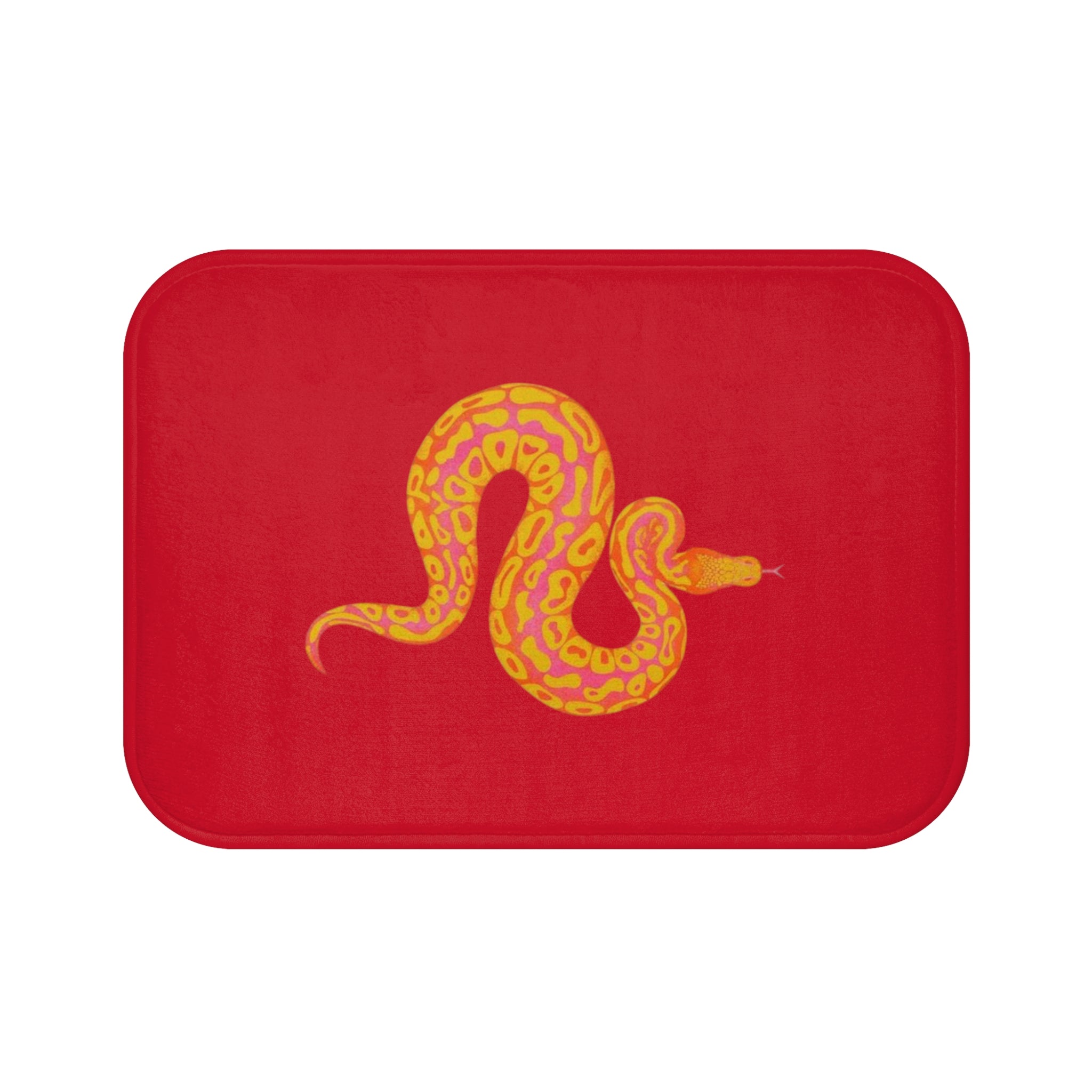 Yellow Python Bath Mat — Bold Red Serpent Bathroom Rug